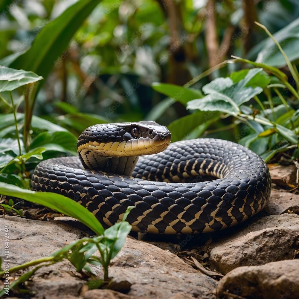 Fototapeta premium Lycodon Snake Capturing Its Prey a Small Lizard Showcasing Hunting Skills in the Wild