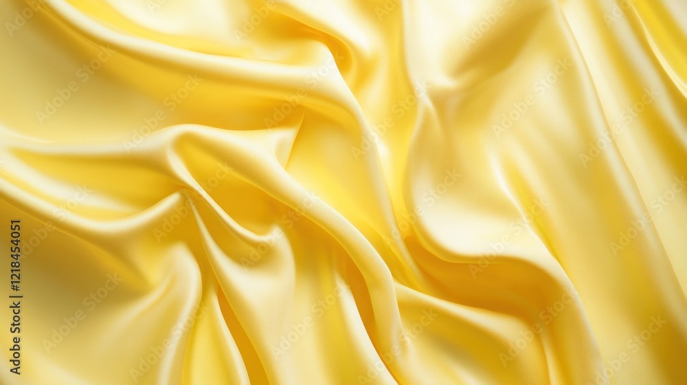 Fototapeta premium Smooth yellow silk fabric with elegant folds and waves.