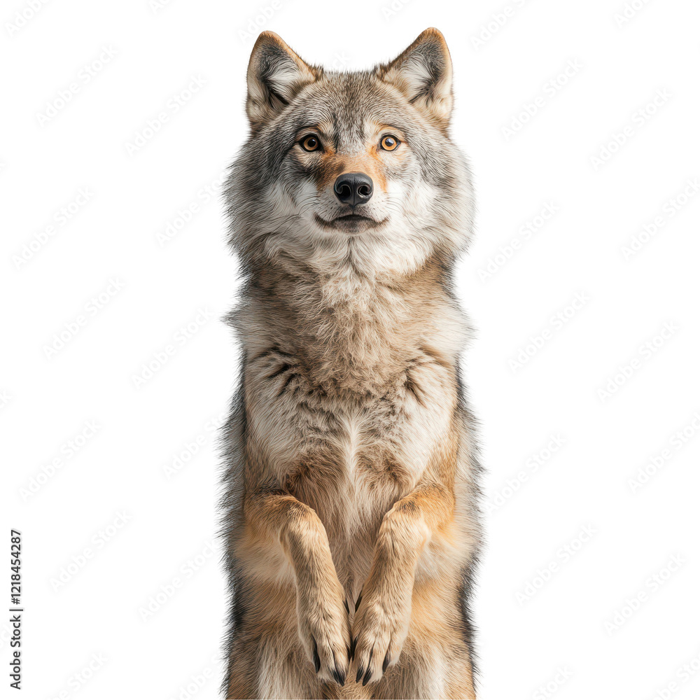 Fototapeta premium Majestic Wolf Standing on Hind Legs Wild Animal Portrait