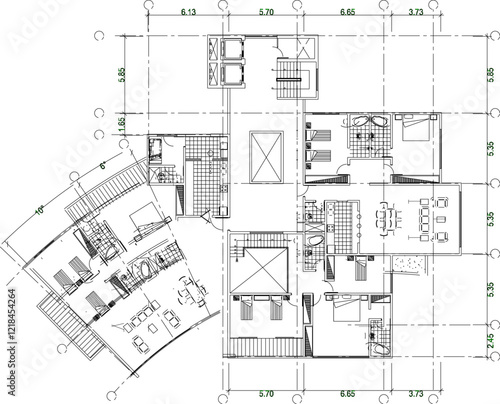 Vector sketch illustration of interior plan design silhouette of modern multi-storey apartment hotel building in big city