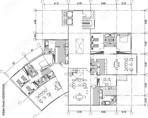 Vector sketch illustration of interior plan design silhouette of modern multi-storey apartment hotel building in big city