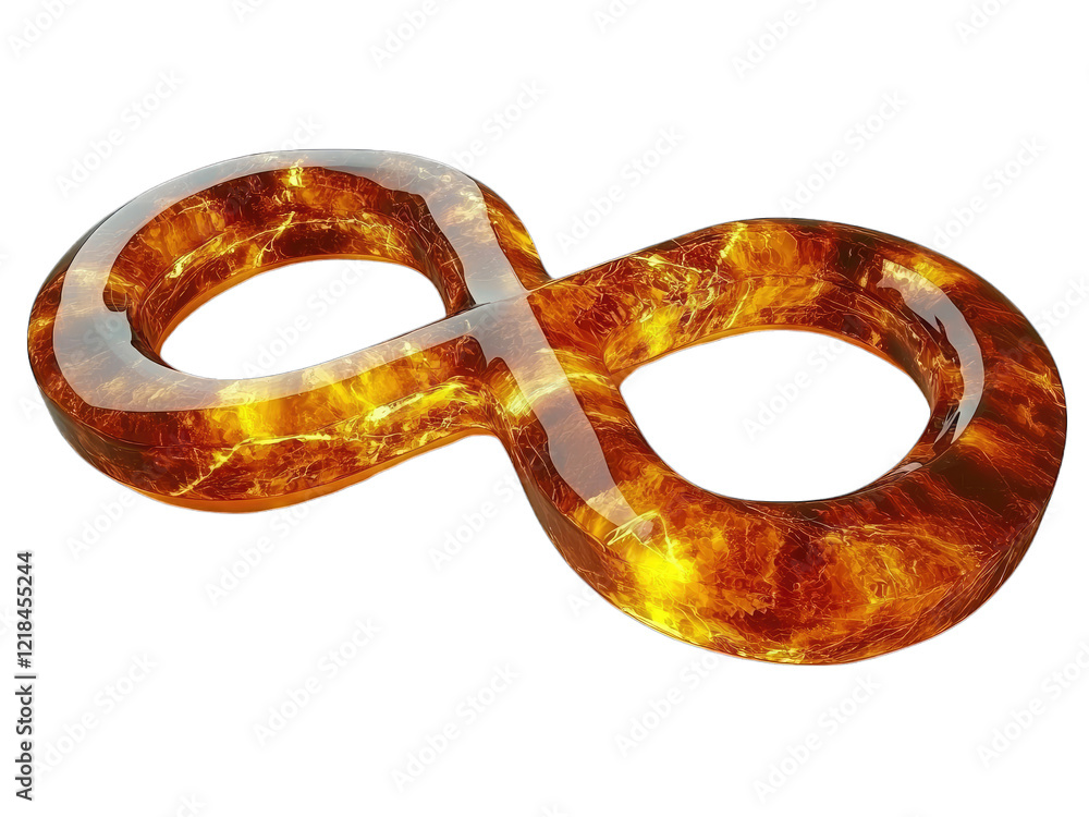 Glowing infinity symbol with fire texture on black background, concept of eternal energy Glowing infinity symbol with fire texture on black background, concept of eternal energy