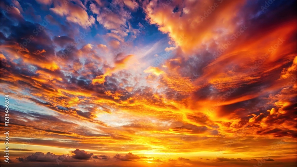 Majestic real sunrise sundown sky background with gentle colorful clouds and warm golden hues of orange and pink Majestic real sunrise sundown sky background with gentle colorful clouds and warm golden hues of orange and pink