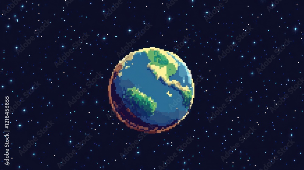 Pixel art Earth in space. Pixel art Earth in space.