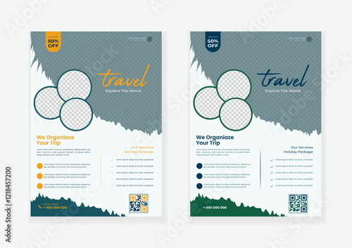 Best travel flayer design and advertising a company. traveling, explore the world. organic shape and best quality 