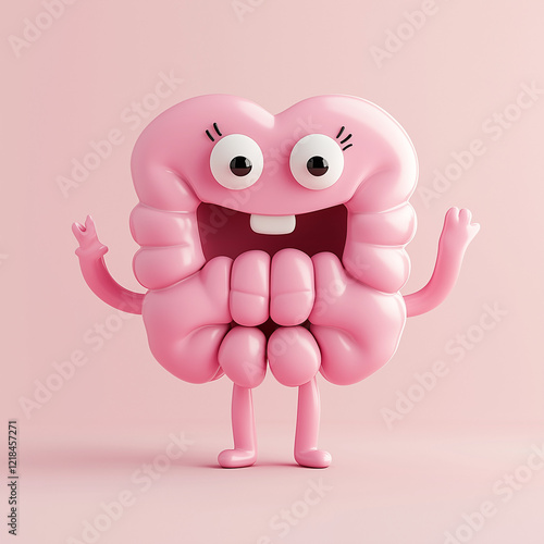 cartoon illustration of healthy intestines with a smiley face, symbolizing the digestive and excretion functions of the human body. Fun and educational design for promoting gut health and wellness.