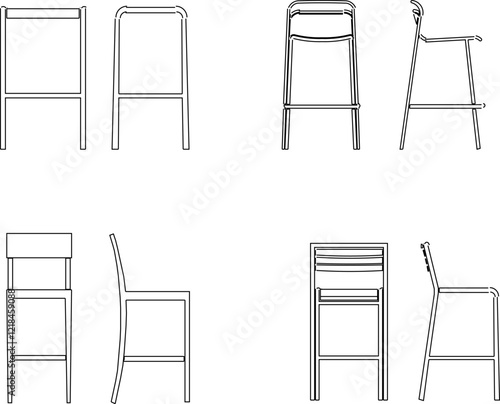 vector illustration of high wooden bar stool design for cafe interior