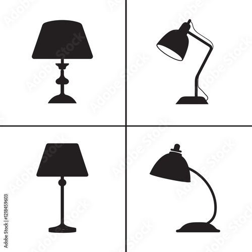 Minimalist Black Table Lamp Icon on White Background