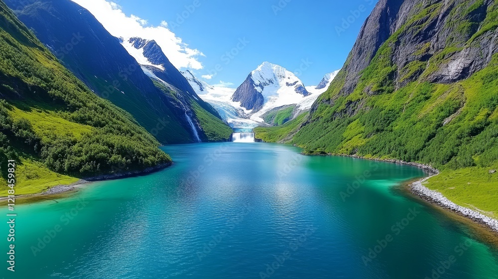 Majestic norwegian fjord with snow-capped mountains and pristine blue waters Majestic norwegian fjord with snow-capped mountains and pristine blue waters