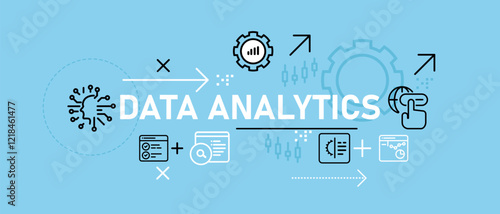 Data Analytics concept highlighting data analysis information research database monitoring and analytical strategy for business intelligence and insight generation