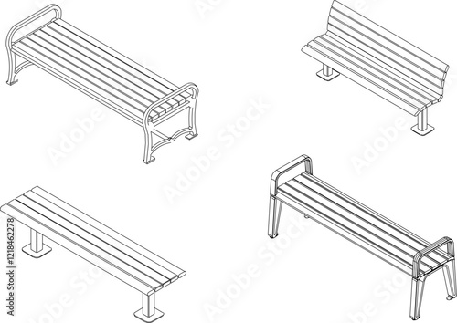 vector illustration design engineering drawing of a long bench chair in a city park