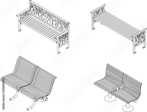 vector illustration design engineering drawing of a long bench chair in a city park 