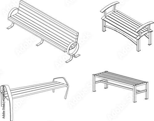 vector illustration design engineering drawing of a long bench chair in a city park 