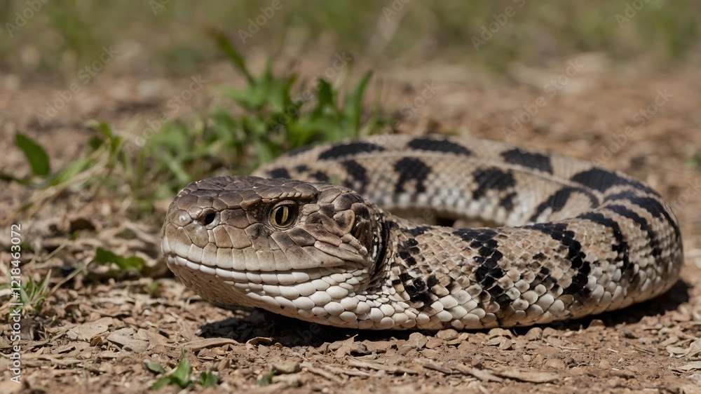 Crotalus Durissus Rattlesnake in Defensive Posture with Hood Raised and Rattle Shaking Crotalus Durissus Rattlesnake in Defensive Posture with Hood Raised and Rattle Shaking