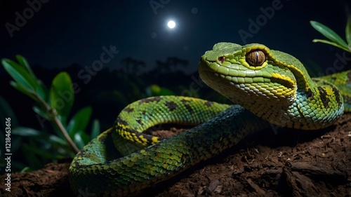 Stealthy Crotalus Durissus Rattlesnake Slithering Through Tall Grass with Natural Camouflage photo