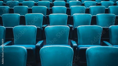 Rows of Empty Teal Auditorium Chairs photo