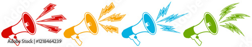 set collections trendy colorful megaphone icon.  loudspeaker announcing symbol advertising sign template design vector illustration