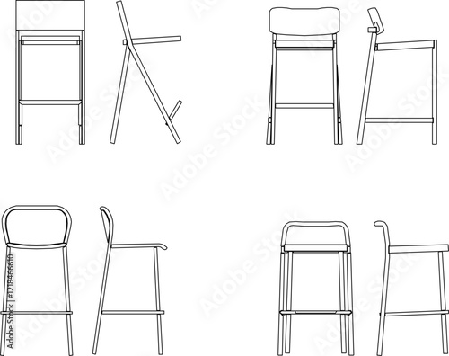 vector illustration of high wooden bar stool design for cafe interior