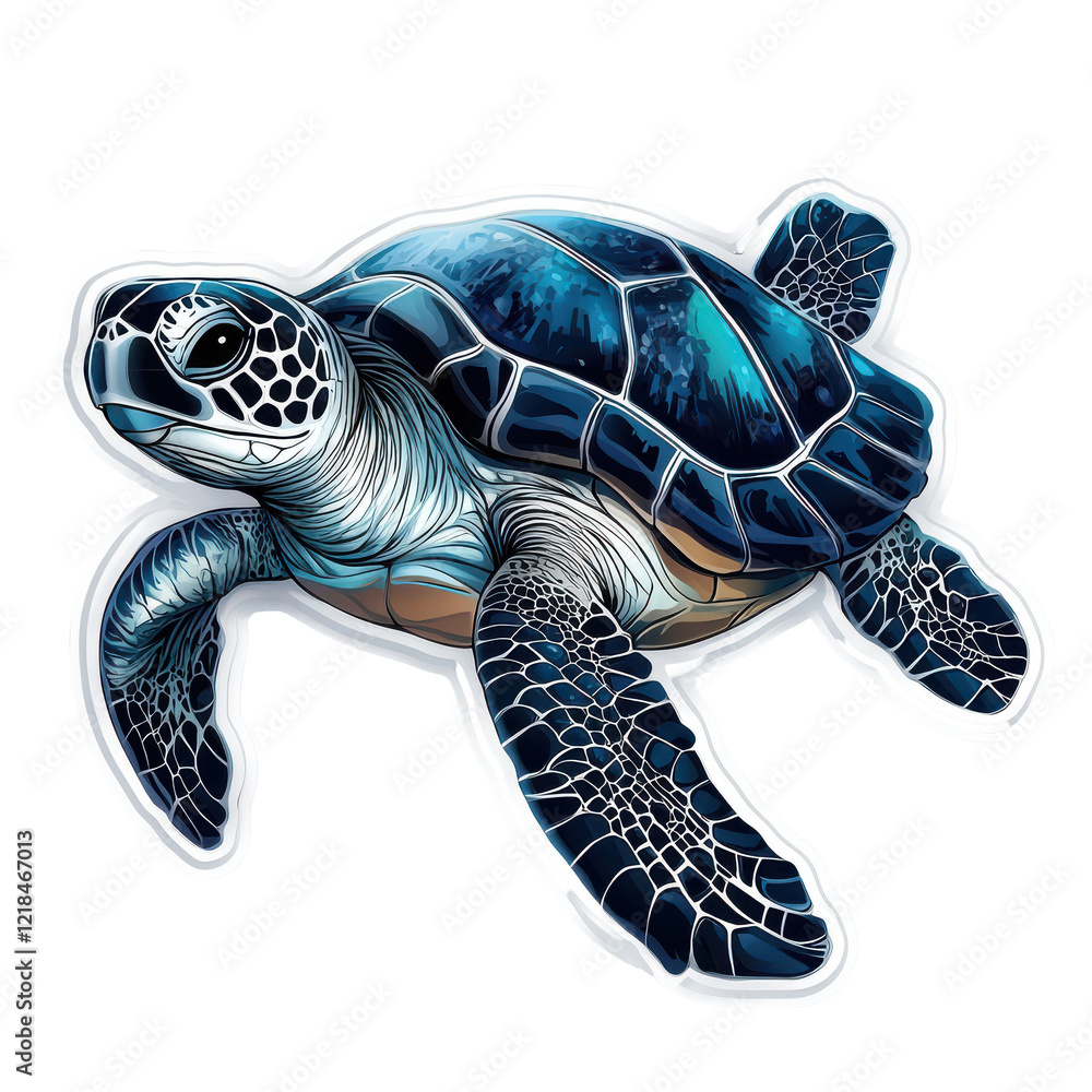 Obraz premium Stunning Blue Sea Turtle Ocean Wildlife Art Sticker