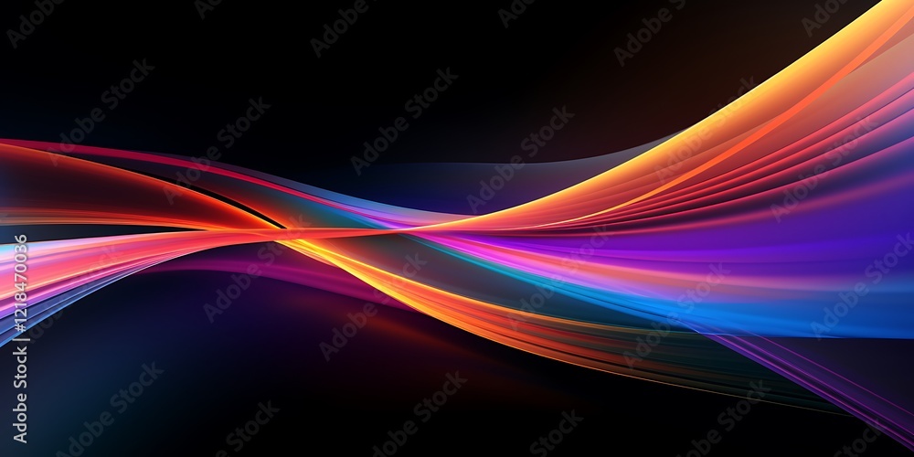 Colorful abstract light trails in vibrant shades of orange, pink, blue, and purple, flowing smoothly over a black background. web banner Colorful abstract light trails in vibrant shades of orange, pink, blue, and purple, flowing smoothly over a black background. web banner
