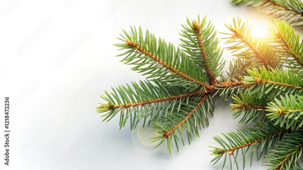 Dense Fir Branch on White Background with Soft Light, evergreen, nature, evergreen, nature Dense Fir Branch on White Background with Soft Light, evergreen, nature, evergreen, nature