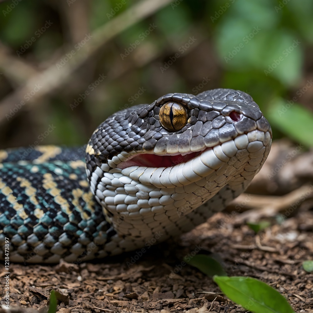 Vibrant and Curious Juvenile Bothriechis Marchi Discovering Its Rainforest Habitat Vibrant and Curious Juvenile Bothriechis Marchi Discovering Its Rainforest Habitat