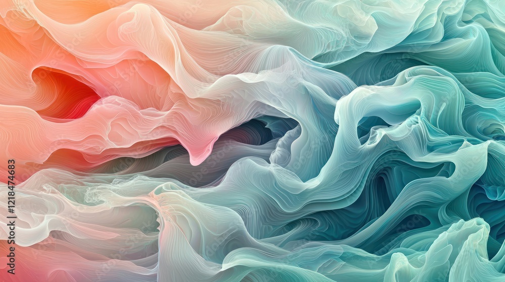Obraz premium Abstract Fluid Art: Dreamlike Teal and Coral Swirls