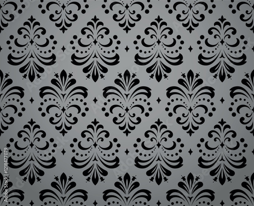 Wallpaper in the style of Baroque. Seamless vector background. Gray and black floral ornament. Graphic pattern for fabric, wallpaper, packaging. Ornate Damask flower ornament