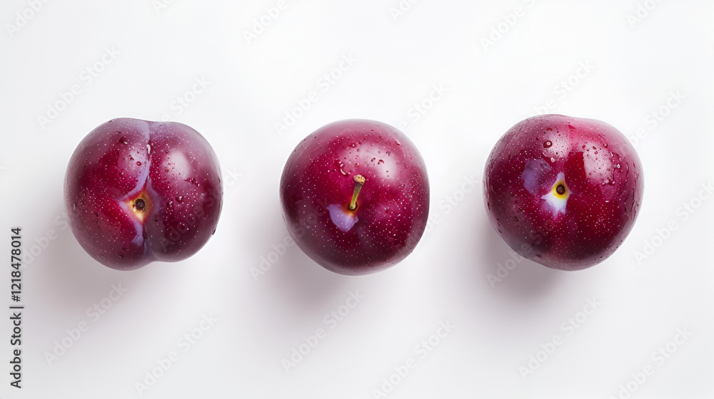 Plum colored plums set apart against a white background Plum colored plums set apart against a white background