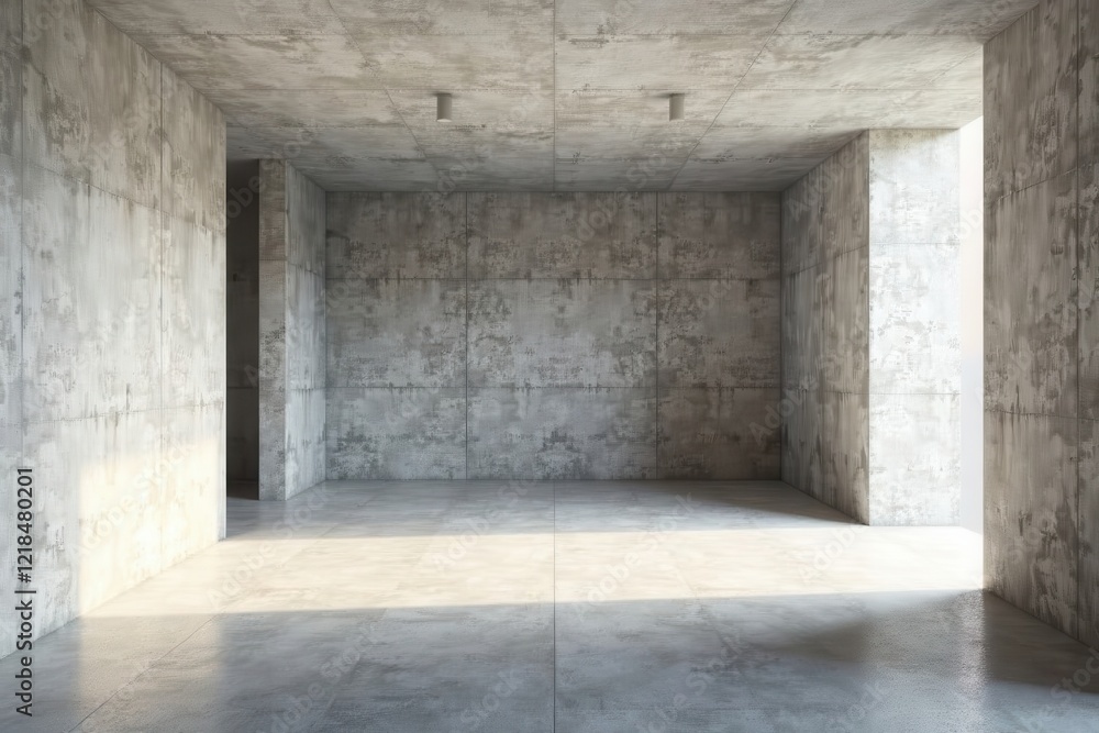 Empty Concrete Room with Natural Light Illumination and Textured Walls Empty Concrete Room with Natural Light Illumination and Textured Walls
