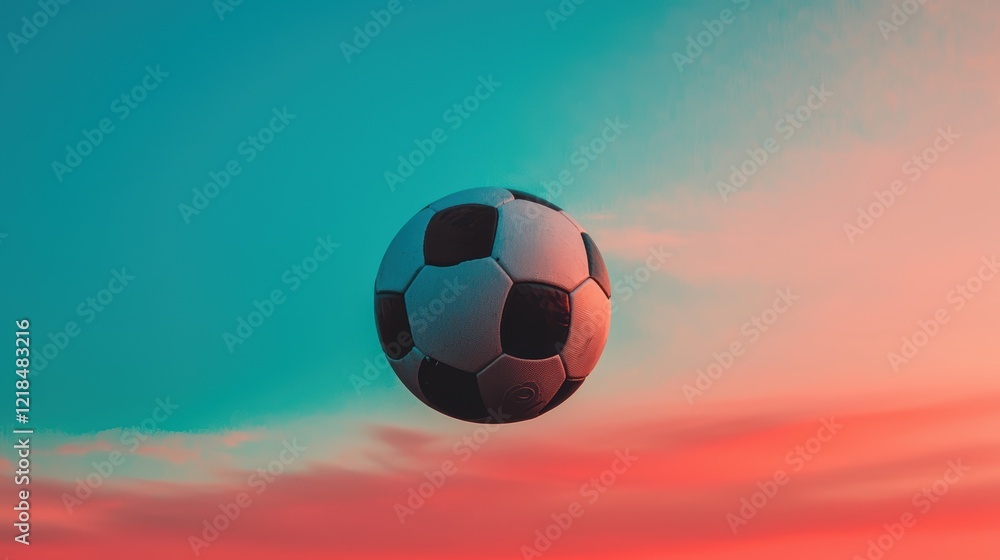 Fototapeta premium Pixel Art Ball Soaring Through a Vibrant Sunset Sky