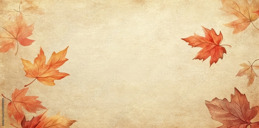Autumnal Maple Leaves on Aged Paper Background Autumnal Maple Leaves on Aged Paper Background