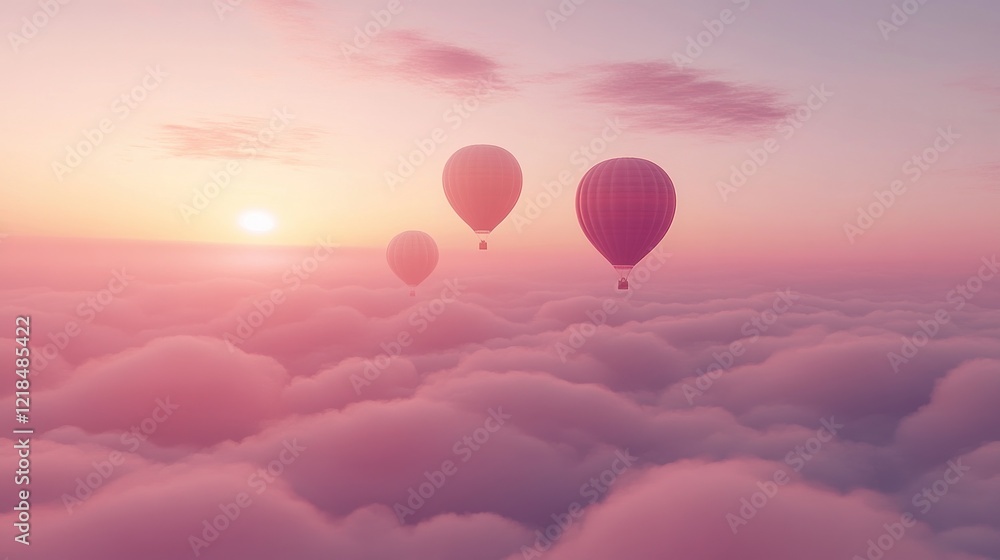 Obraz premium Pink sunset hot air balloons soaring above cloudscape