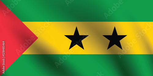 SAO Tome and Principe flag official colors and proportion digital vector illustration. Pleated flag.