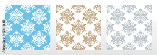 Wallpapers in the style of Baroque. Seamless vector backgrounds. Set of colored floral ornaments. Graphic patterns for fabric, wallpaper, packaging. Ornate Damask flower ornament