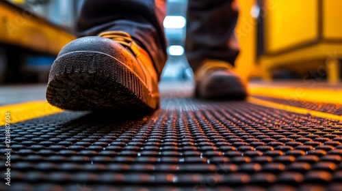 Safety Footwear On Industrial Anti Fatigue Mat photo