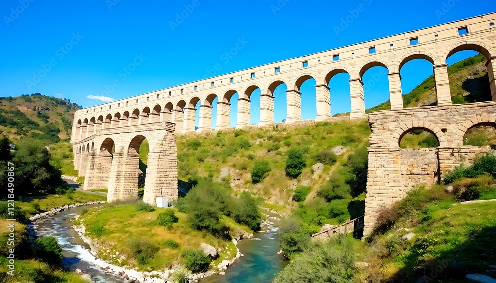Fototapeta premium Ancient Roman Aqueduct Spanning Lush Green Valley