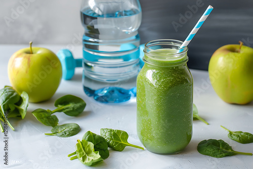 Healthy Green Smoothie with Apple and Spinach photo