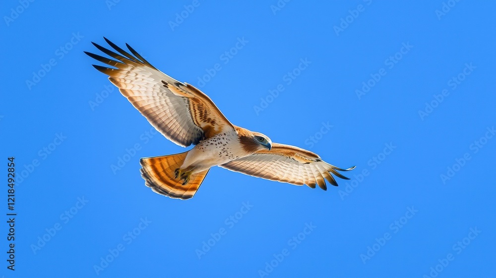 Juvenile Red-Tailed Hawk in Flight - Azure Sky Juvenile Red-Tailed Hawk in Flight - Azure Sky