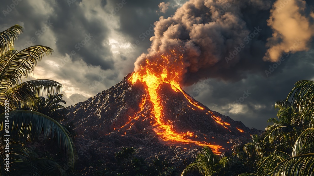 Fototapeta premium Eruption of a Volcano in a Tropical Paradise