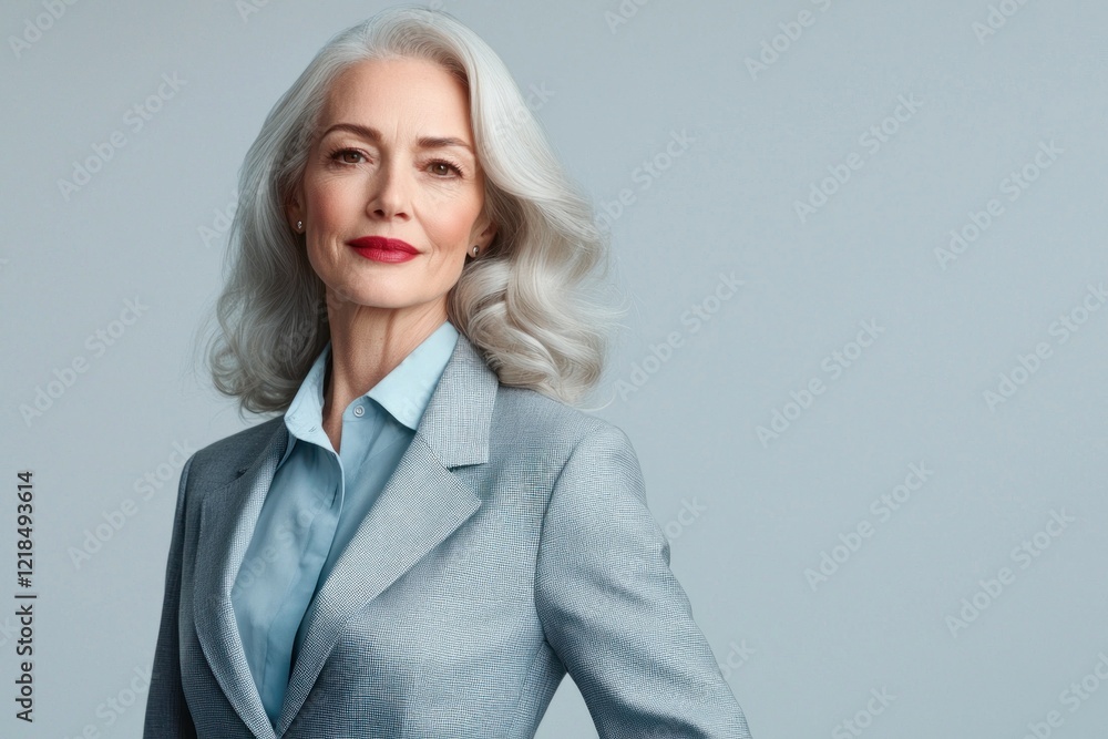 Senior woman in a professional outfit, isolated on light gray background. Senior woman in a professional outfit, isolated on light gray background.