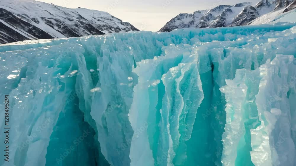 A large ice sheet with a blue crack in it A large ice sheet with a blue crack in it