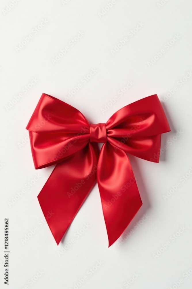 A single, vibrant red satin ribbon bow, elegantly tied, isolated against a plain white background, perfect for gift-wrapping designs and festive celebrations. A single, vibrant red satin ribbon bow, elegantly tied, isolated against a plain white background, perfect for gift-wrapping designs and festive celebrations.