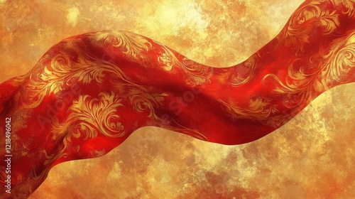 Red gold fabric flowing, textured background, design element photo