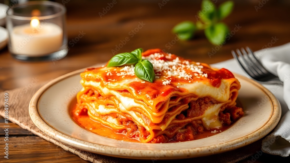 A warm plate of Italian lasagna layered with rich meat sauce, creamy béchamel, and melted mozzarella. A warm plate of Italian lasagna layered with rich meat sauce, creamy béchamel, and melted mozzarella.