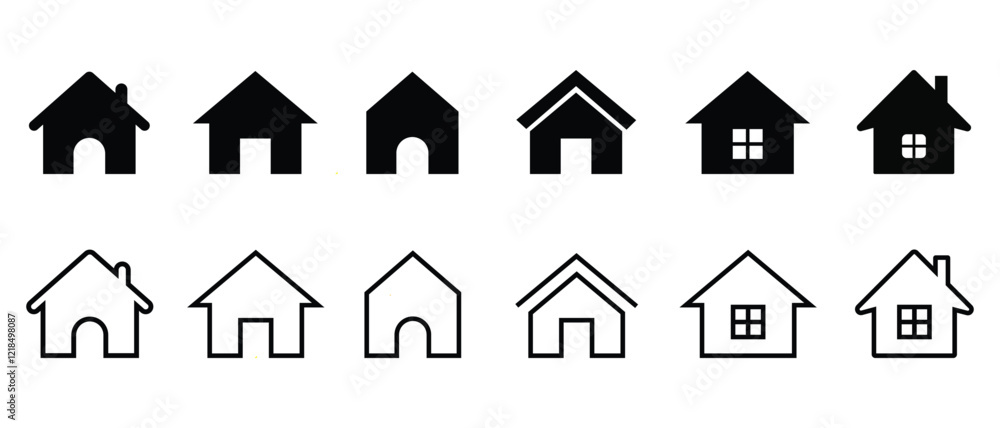 Fototapeta premium Collection of home icons. Set of black house icons isolated on white background. Home symbol. Vector illustration.