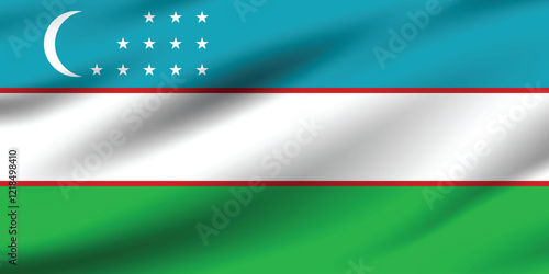 Uzbekistan flag official colors and proportion digital vector illustration. Pleated flag.