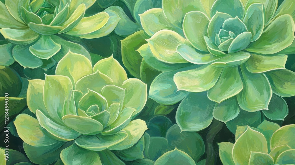 Closeup of overlapping succulents lush garden nature fresh green tones calming atmosphere Closeup of overlapping succulents lush garden nature fresh green tones calming atmosphere