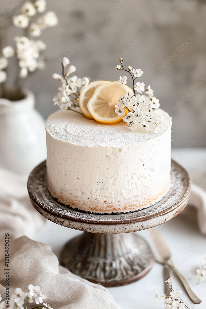 Fototapeta premium Delicate almond cake with lemon.
