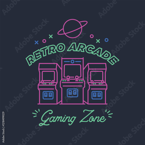 minimalist retro gaming arcade machine line art icon logo vector illustration design